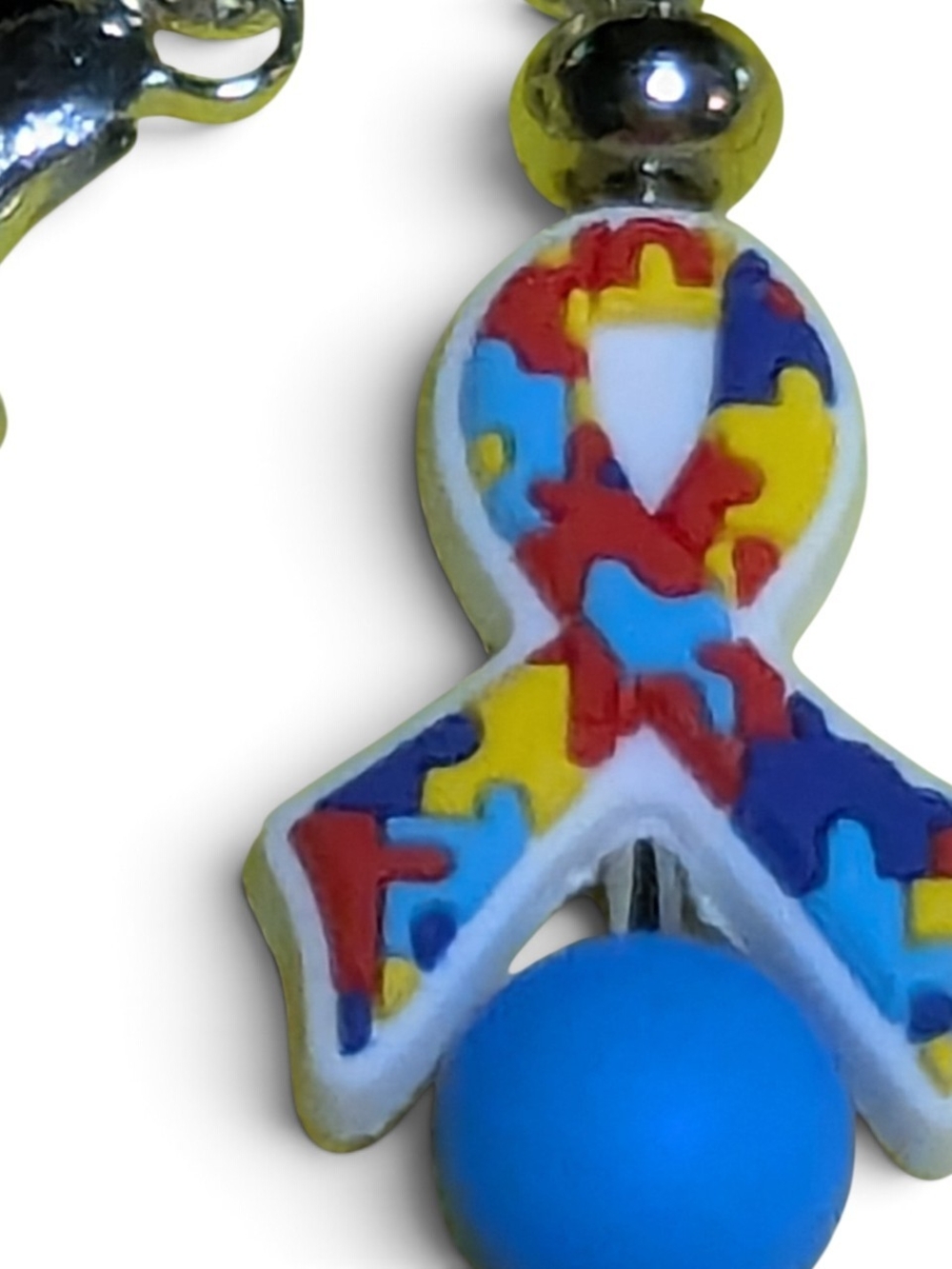 Hand Crafted Autism Awareness Key Chain Bag Charm  Ribbon Blue NEW H-043 - Picture 3 of 4